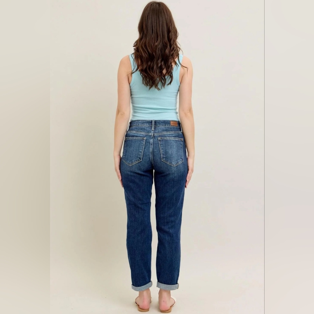 Judy Blue Mid Rise Dark Wash Slim Fit Denim Jeans Cuffed 7/28 NWT - Picture 10 of 12